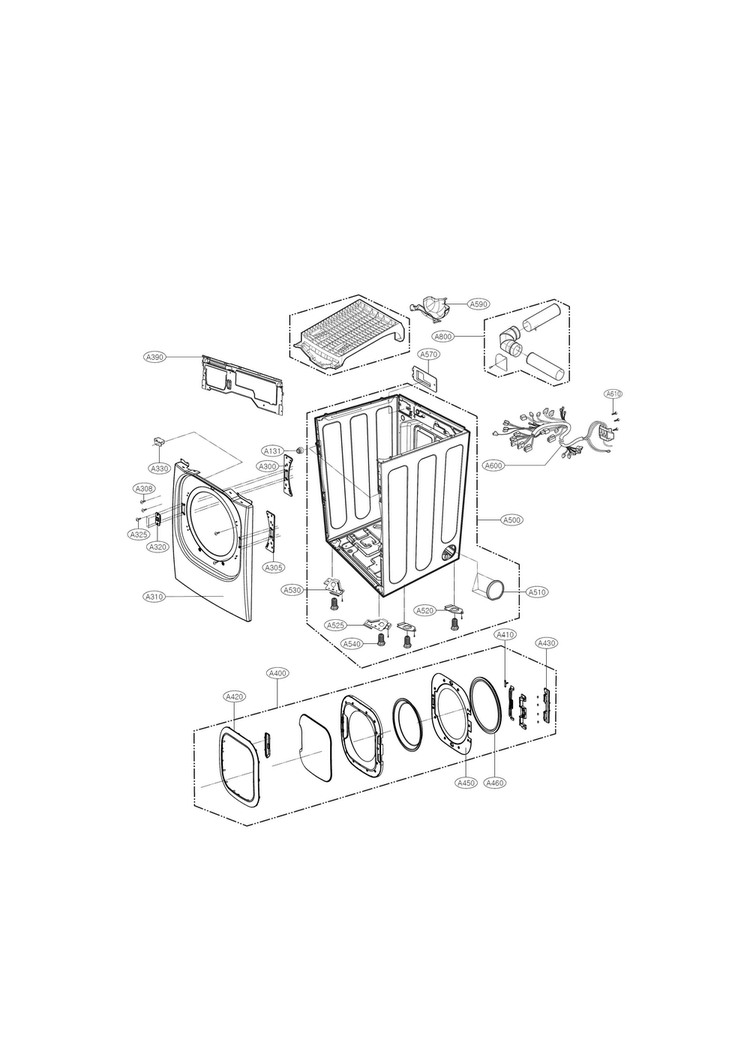 Cabinet And Door Parts Diagram and Parts List for DLEX3370R  LG Dryer