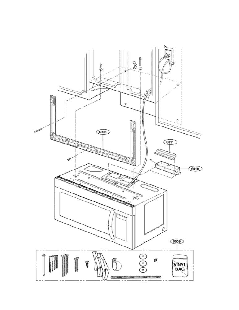 Installation Parts Diagram and Parts List for LMV1683SB 00 LG Microwave