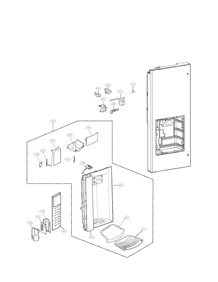 Dispenser Parts Diagram and Parts List for LMX25988ST 00 LG Refrigerator