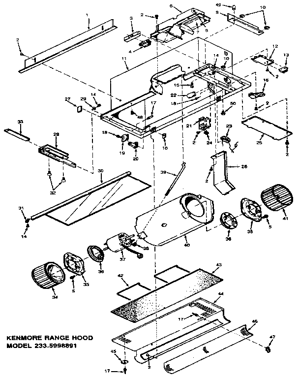 Range Hood Diagram and Parts List for 2335998891  Kenmore Range Hood