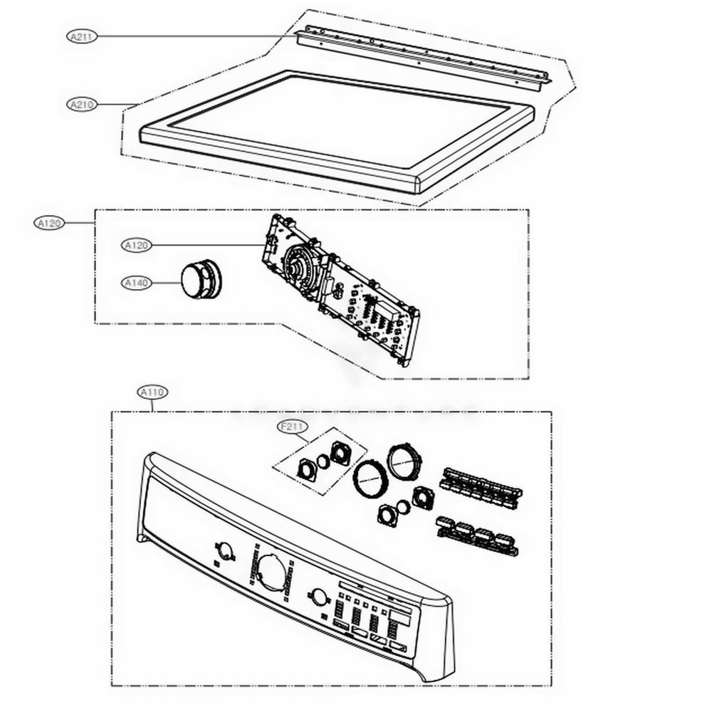 Control Panel And Plate Assembly Diagram and Parts List for 91963 ASTESEU LG Dryer