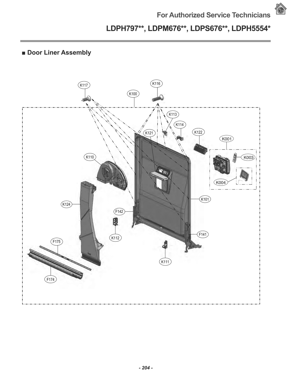 Door Liner Assembly Diagram and Parts List for LDPM6762S ASSESNA LG Dishwasher