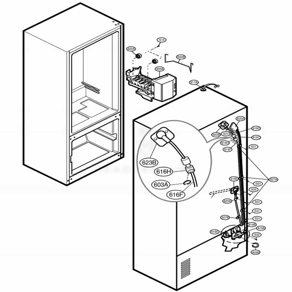 Ice Maker Parts Diagram and Parts List for 78712 ASWCSER LG Refrigerator