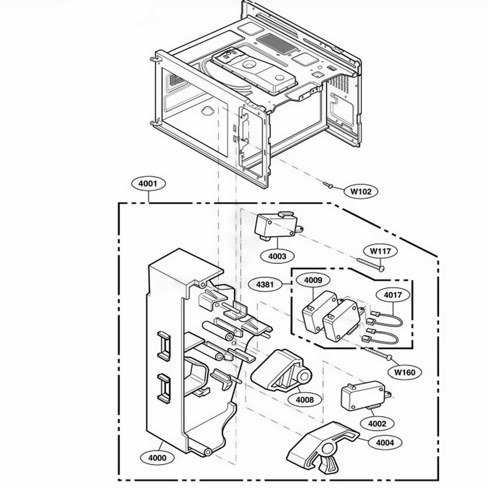 Latch Board Parts Diagram and Parts List for RFS12SW2A ASTESUB LG Range
