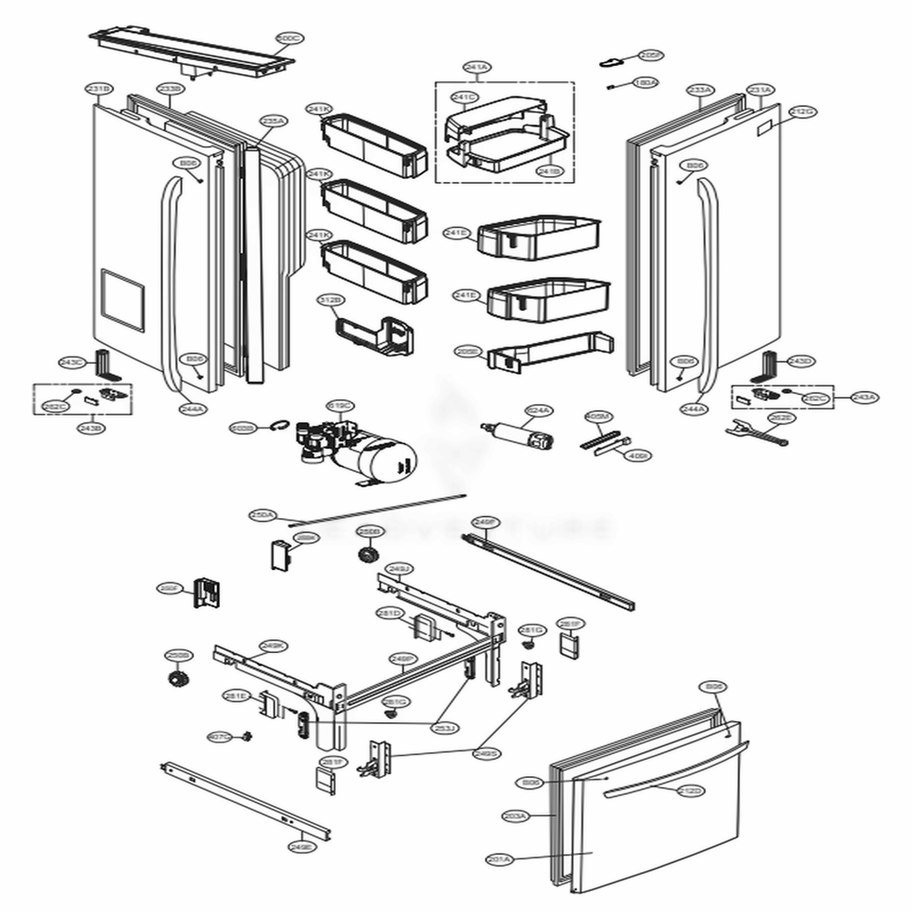 Door Parts Diagram and Parts List for 73157 ASBCSE1 LG Refrigerator
