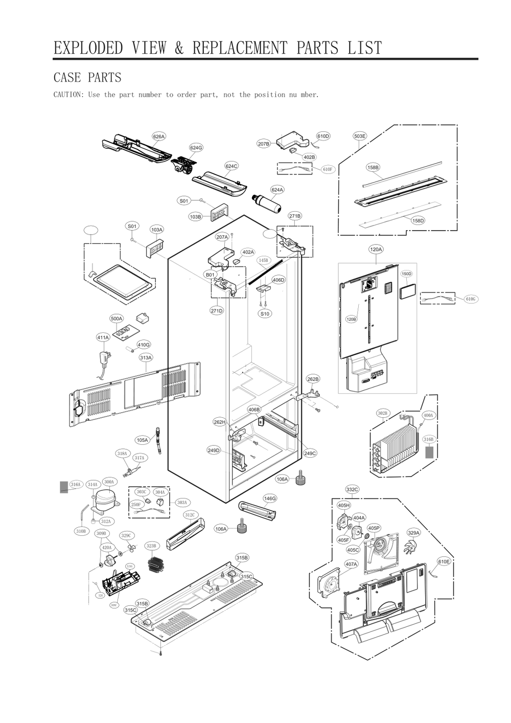 Replacement Parts Diagram and Parts List for GC-J288NSXM ASTCNA0 LG Refrigerator
