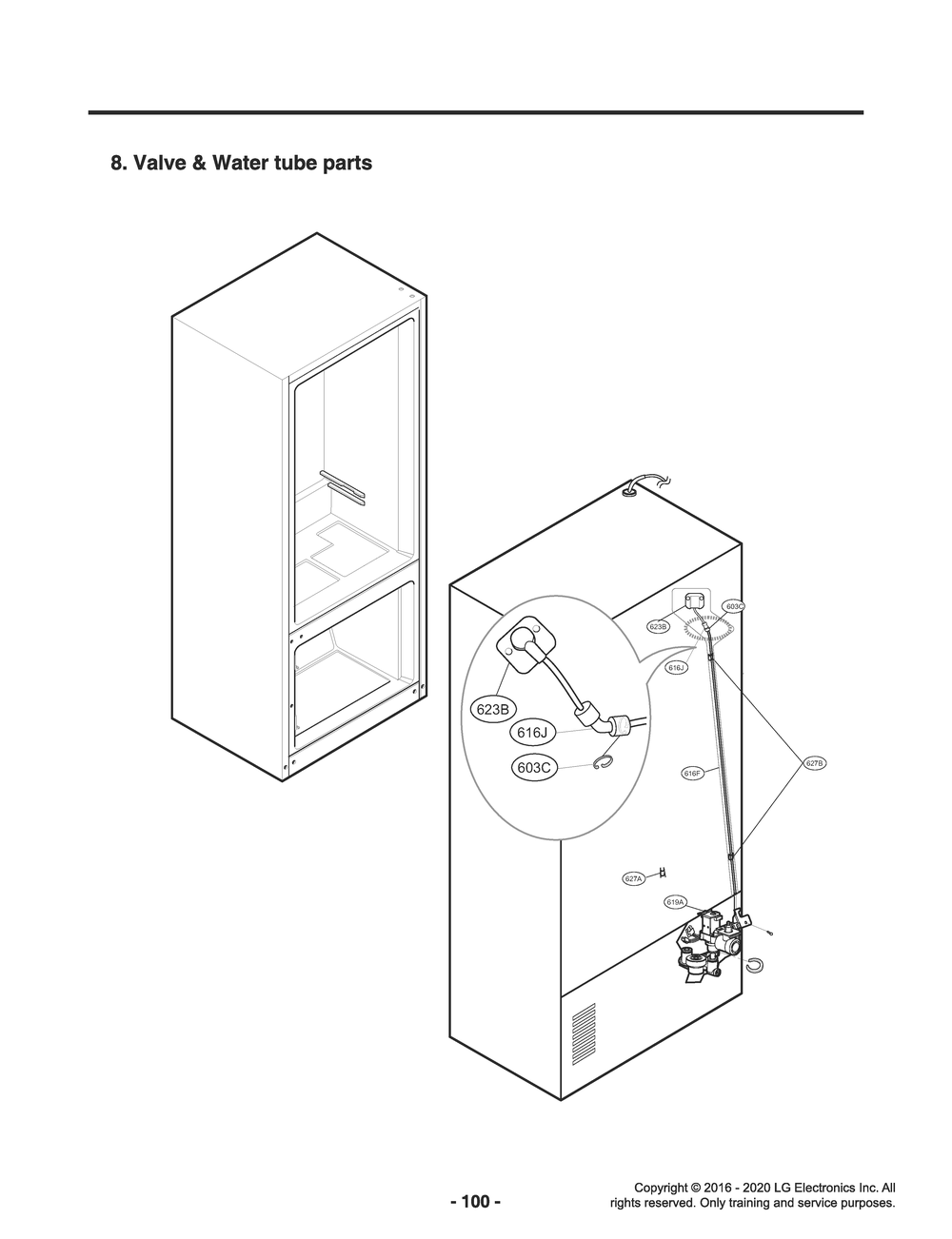 Valve And Water Tube Parts Diagram and Parts List for GR-X30FGNGM AGRCNA0 LG Refrigerator