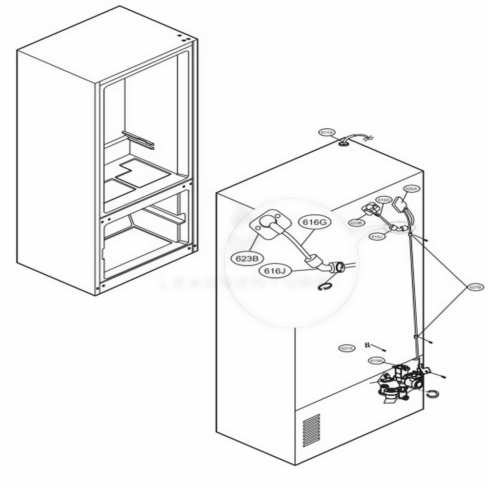 Valve And Water Tube Parts Diagram and Parts List for LFX25974SW ASWCNA6 LG Refrigerator