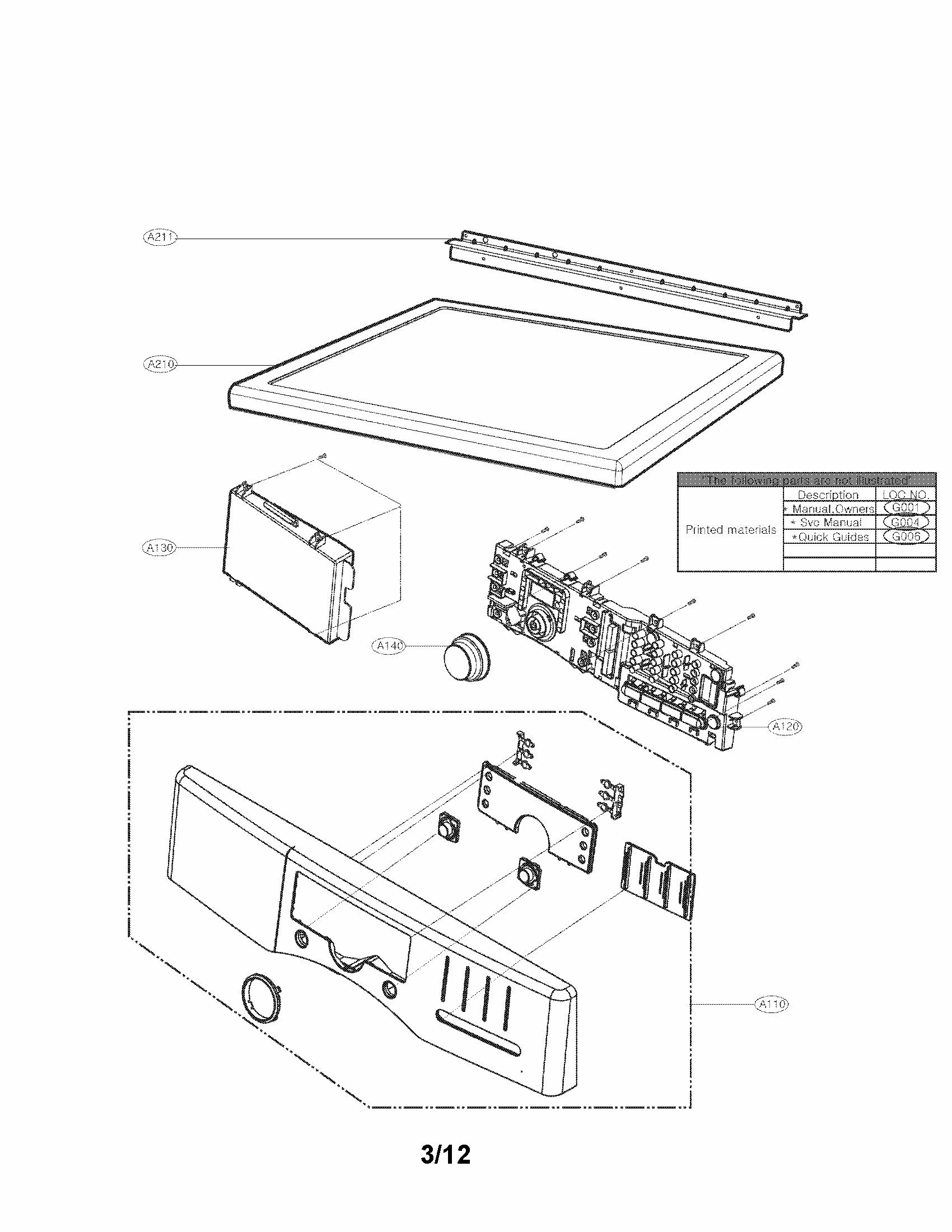 Control Panel And Plate Assembly Parts Diagram and Parts List for 79681272210  Kenmore Dryer