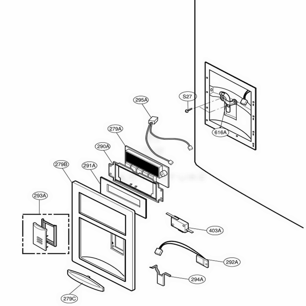 Dispenser Parts Diagram and Parts List for 78549 AWB3SER LG Refrigerator
