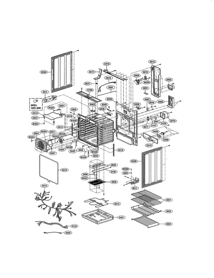 Cavity Diagram and Parts List for LRE3027ST  LG Range