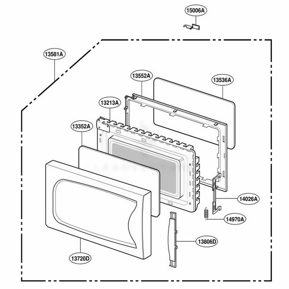 Door Parts Diagram and Parts List for M150TC HMWQCUR LG Range