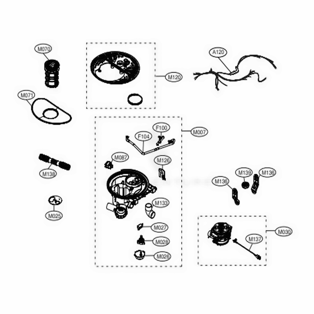 Sump Assembly Diagram and Parts List for LDP7708ST ASTESNA LG Dishwasher