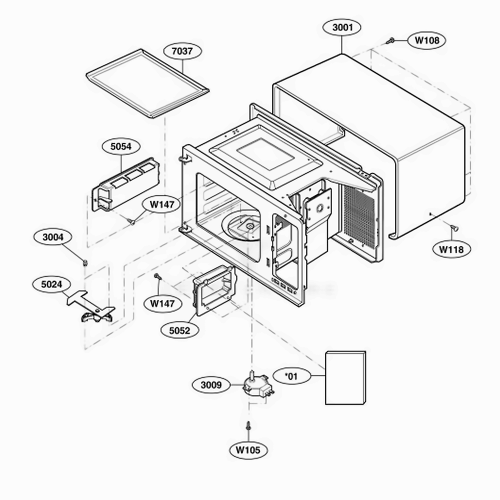 Oven Cavity Parts Diagram and Parts List for LD10MPS ASTEAMA LG Range
