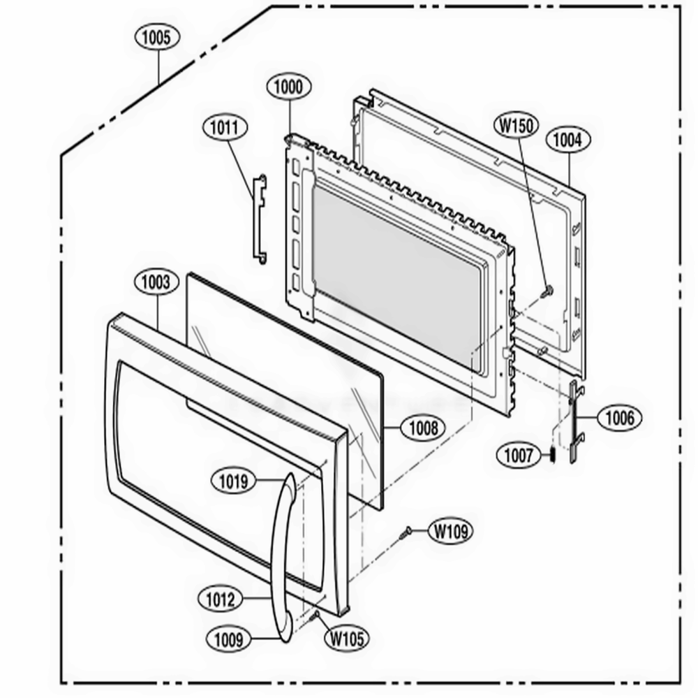 Door Parts Diagram and Parts List for MMV6178AAQ ABSEMTG LG Microwave