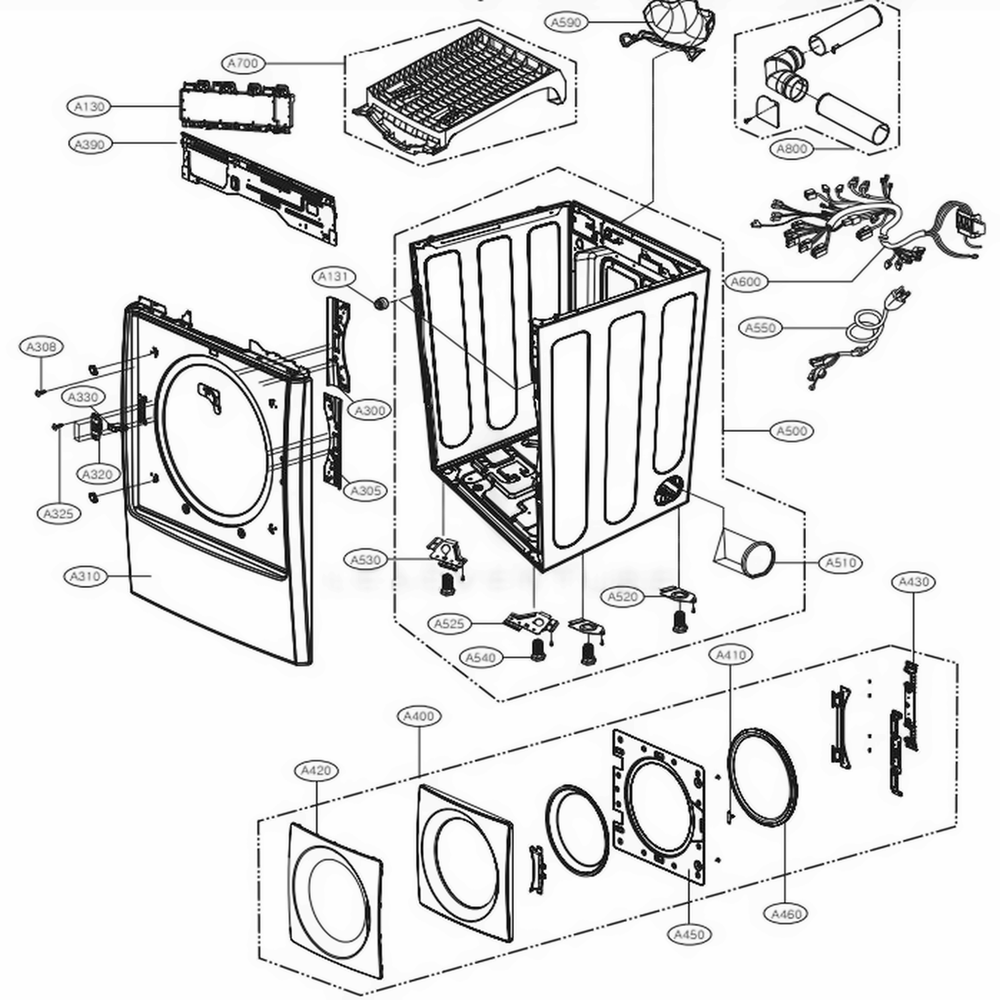Cabinet And Door Assembly Gas Type Diagram and Parts List for 91548 APBESEU LG Dryer