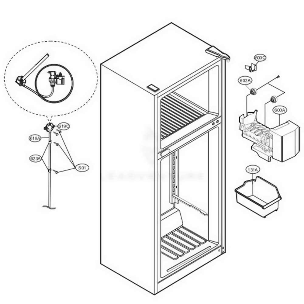 Ice Maker Parts Diagram and Parts List for LTCS20030S ASTCNA0 LG Refrigerator