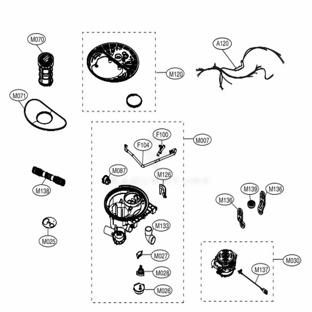 Sump Assembly Diagram and Parts List for LDT6809SS ASSESNA LG Dishwasher