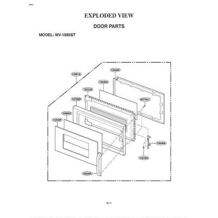 Section 1 Diagram and Parts List for MV-1555ST STEGSE LG Microwave Oven Combo