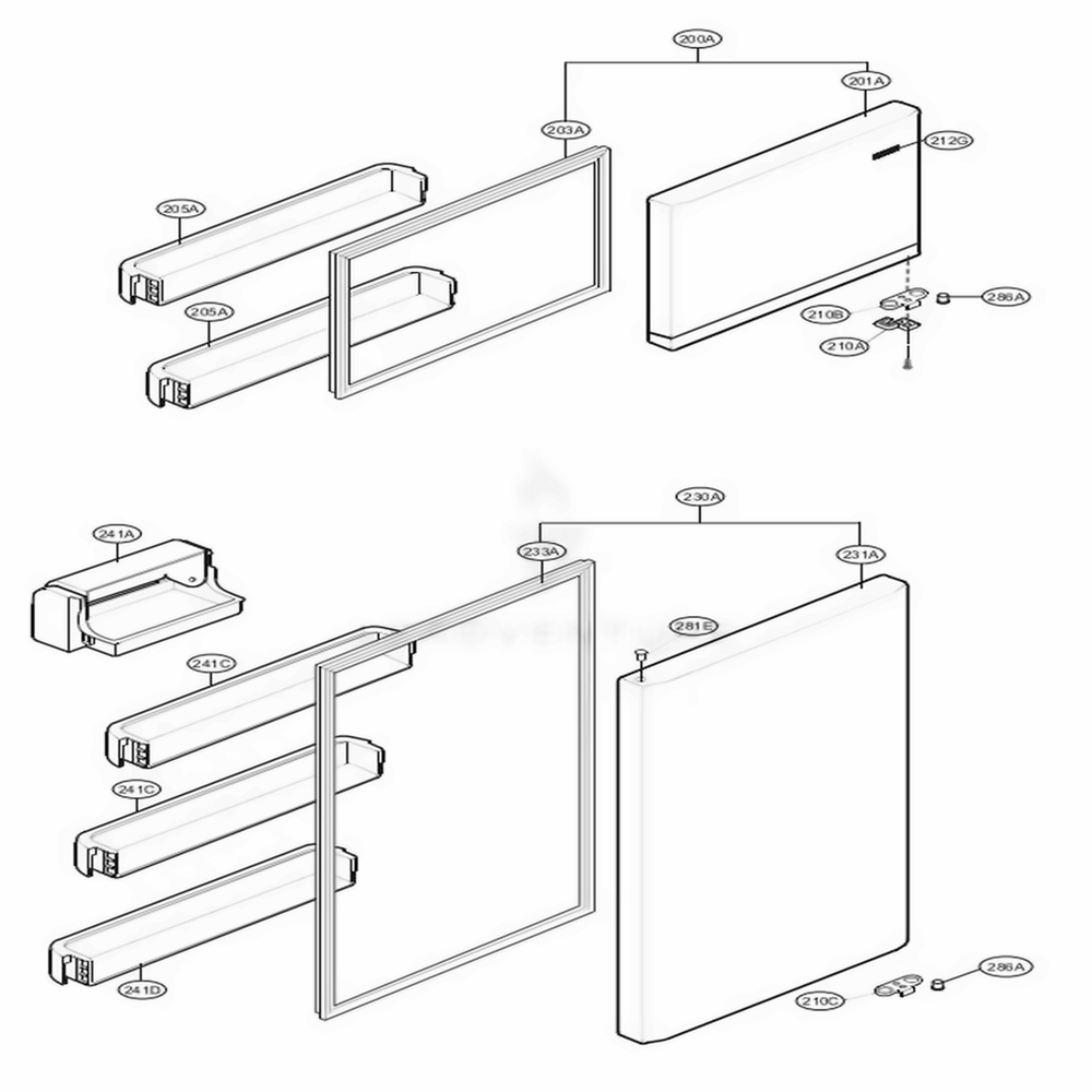 Door Parts Diagram and Parts List for LTCS20120S ASTCNA0 LG Refrigerator