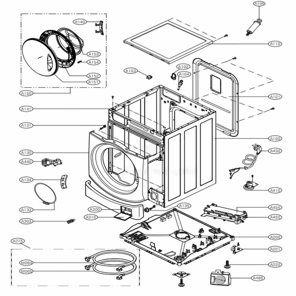 The Part List Of Cabinet Assembly Diagram and Parts List for WM1377HW ABWEEUS LG Washer Dryer Combo