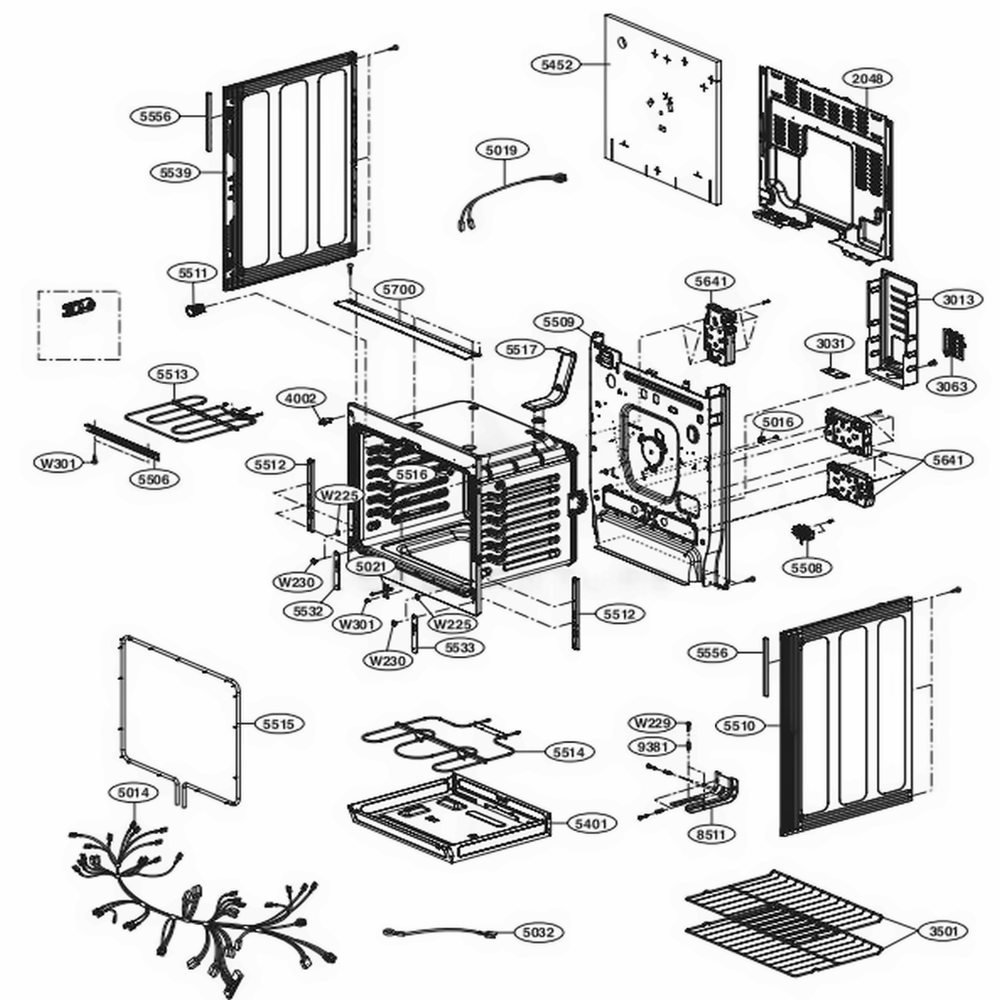 Cavity Parts Diagram and Parts List for LREL6321S FSTLLGA LG Wall Oven