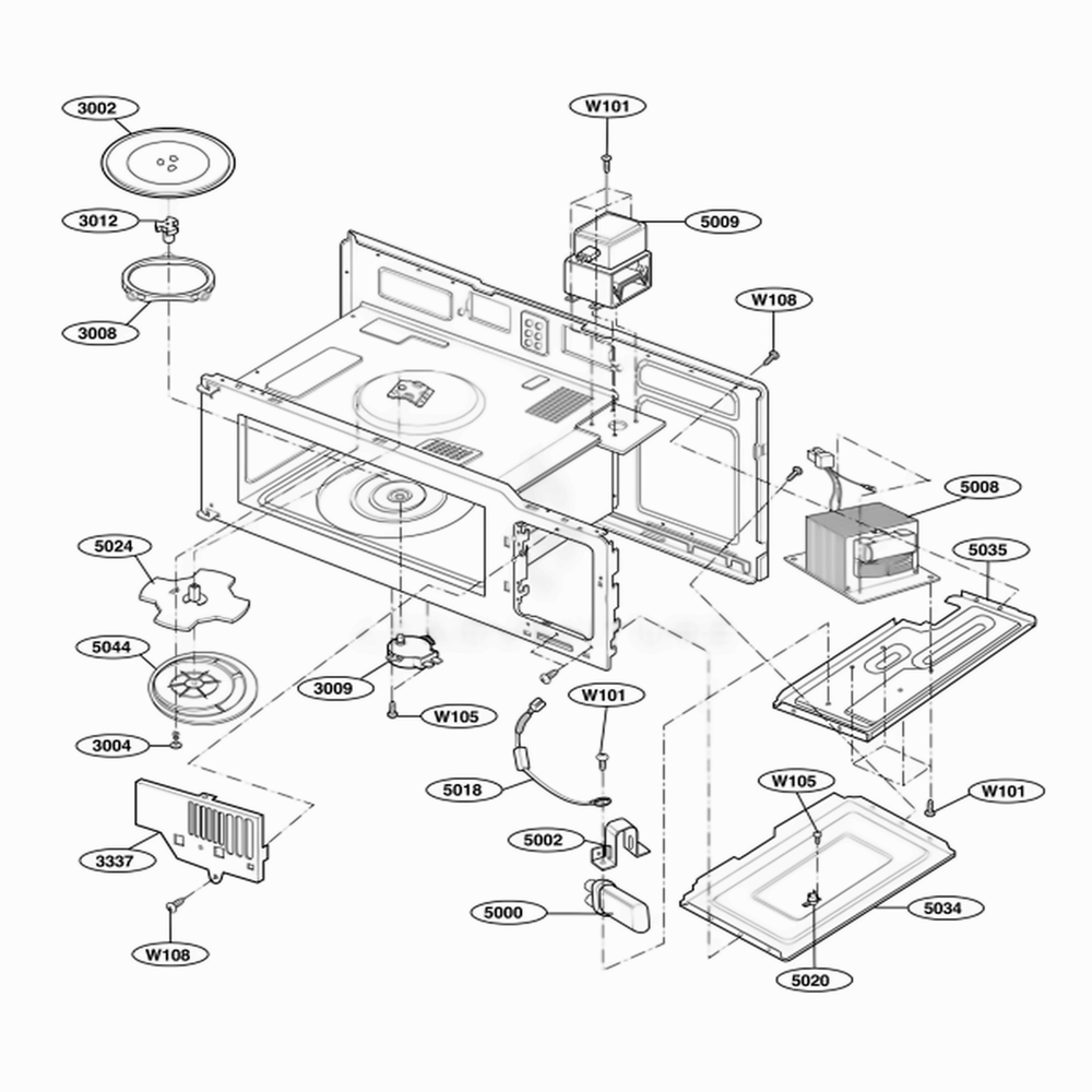 Interior Parts 1 Diagram and Parts List for MH6150XLQ AW1EWRP LG Wall Oven