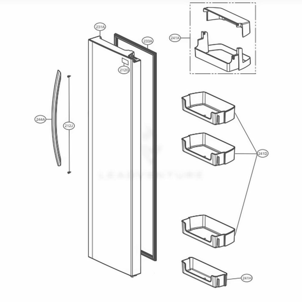 Refrigerator Door Diagram and Parts List for LSXC22426S ASTCNA5 LG Refrigerator