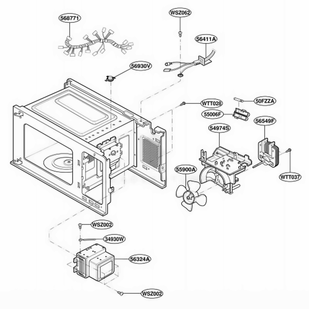 Interior Parts Diagram and Parts List for MS72NA HMWEGSS LG Range