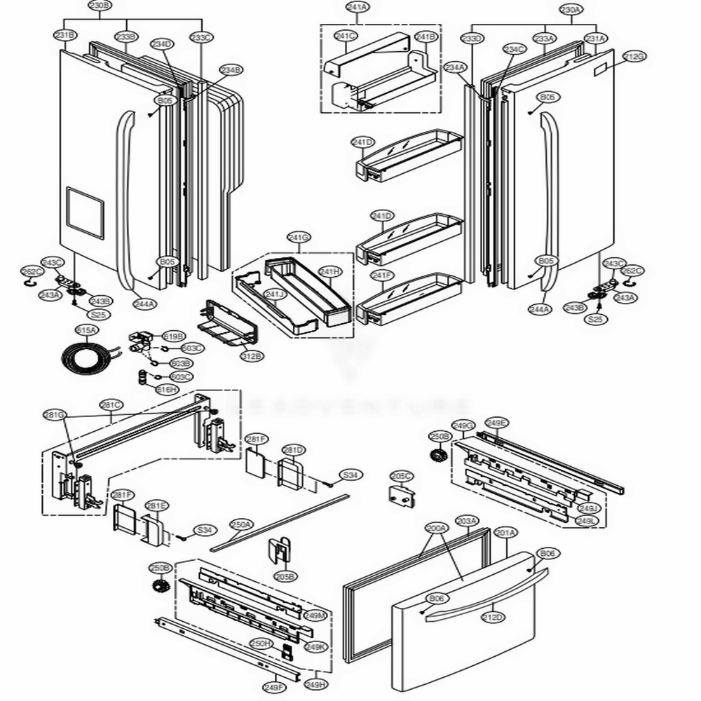 Door Parts Diagram and Parts List for 79737 ABS4SER LG Refrigerator