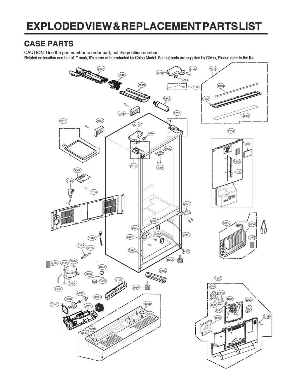 Case Parts Diagram and Parts List for GR-L28ANSXM ASTCNA6 LG Refrigerator