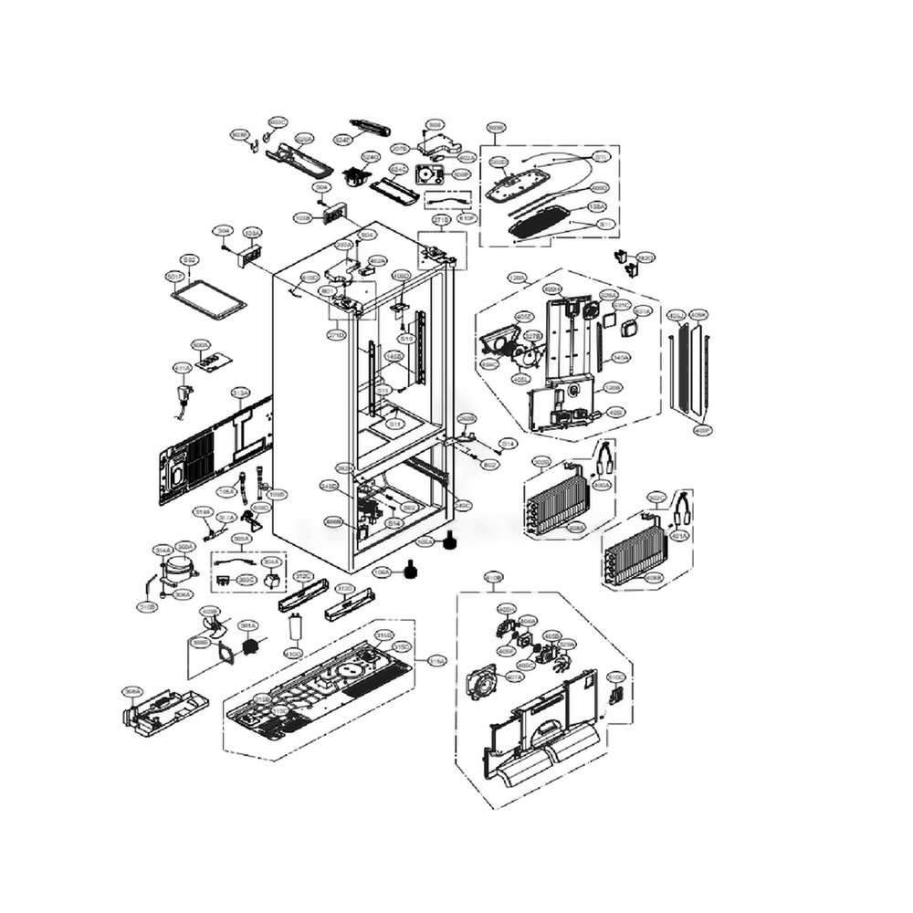 Case Parts Diagram and Parts List for LFXC24726D ASBCNA0 LG Refrigerator