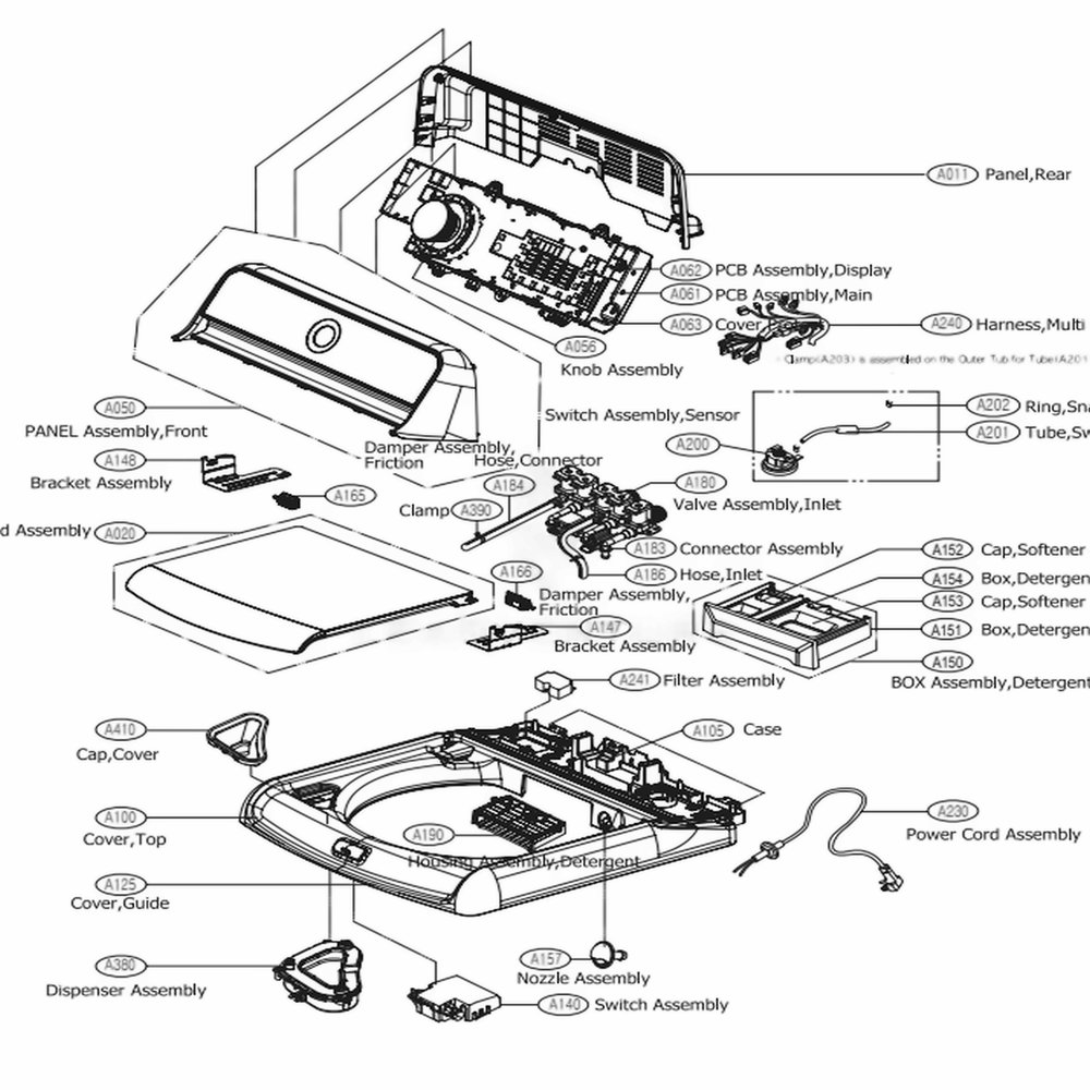Cover Assembly Diagram and Parts List for WT7700HWA ABWEEUS LG Washer