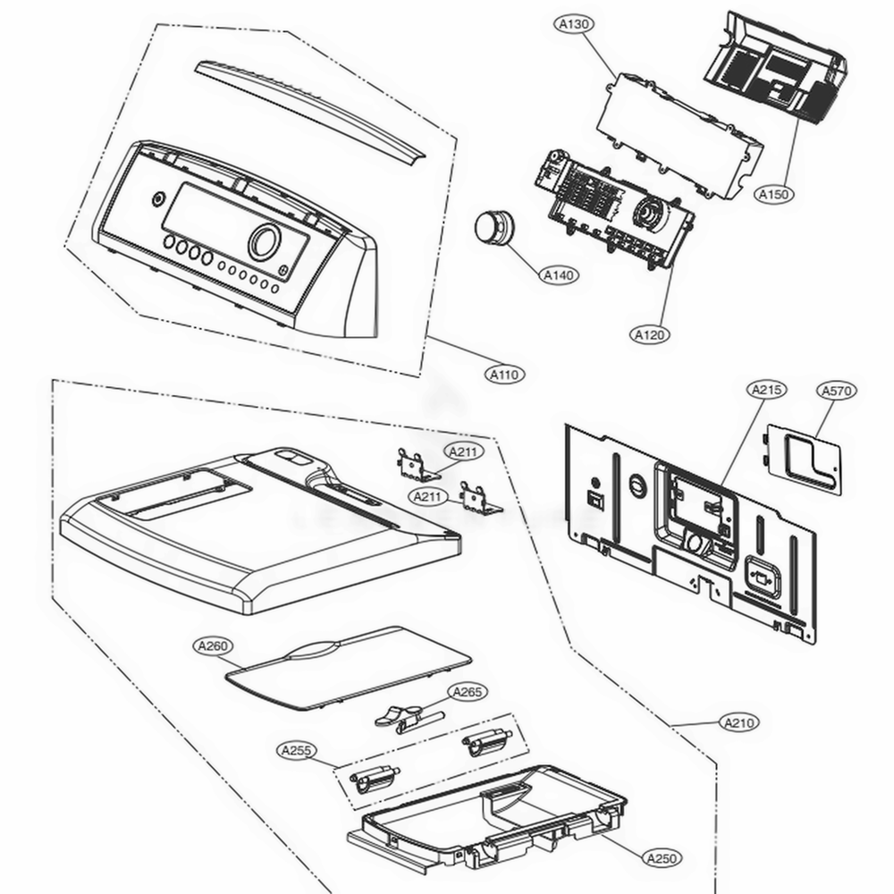 Control Panel And Plate Assembly Diagram and Parts List for DLGX5171W ABWESED LG Dryer