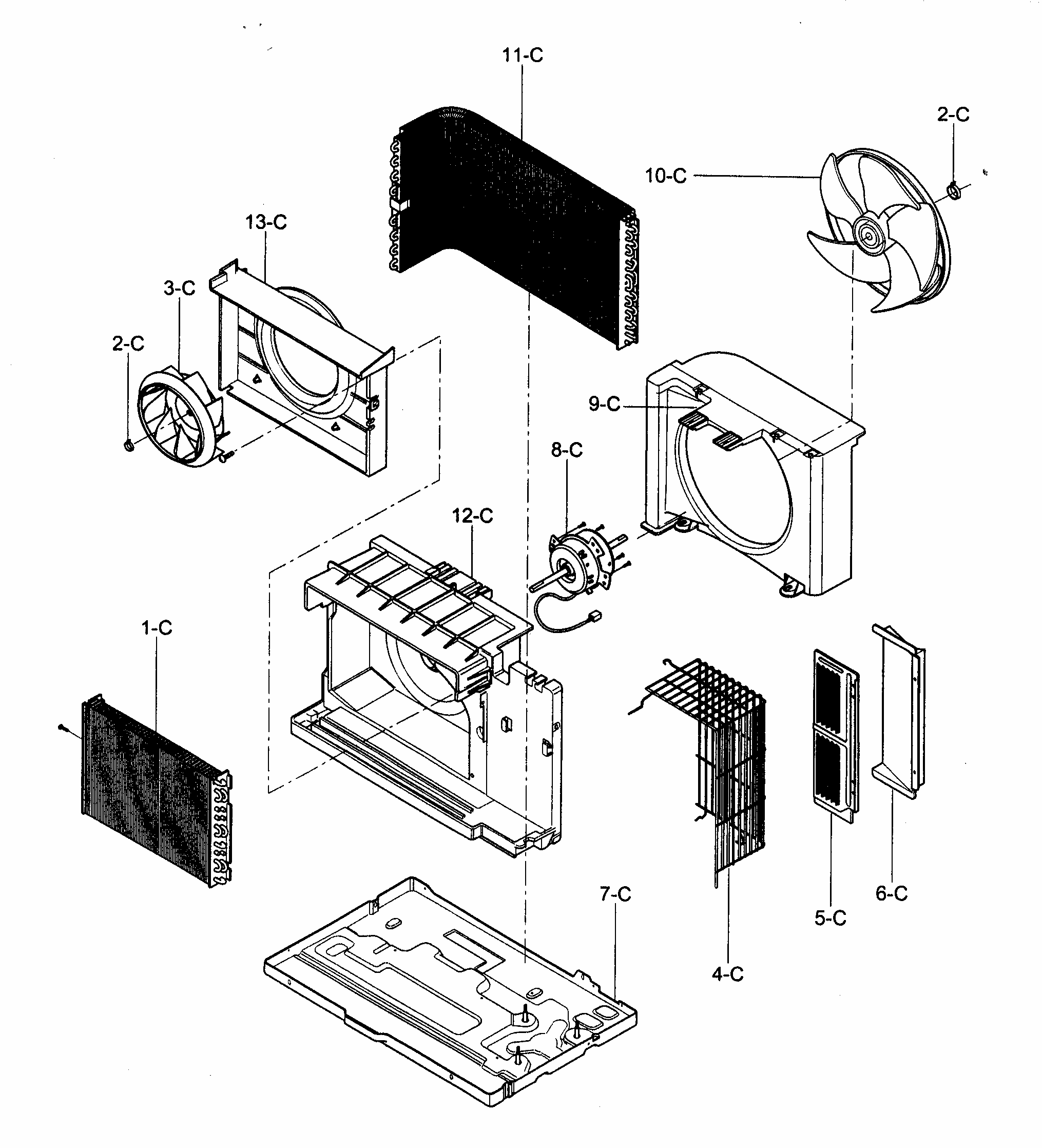 Air Handling/cycle Parts Diagram and Parts List for 58074132400  Kenmore Air Conditioner