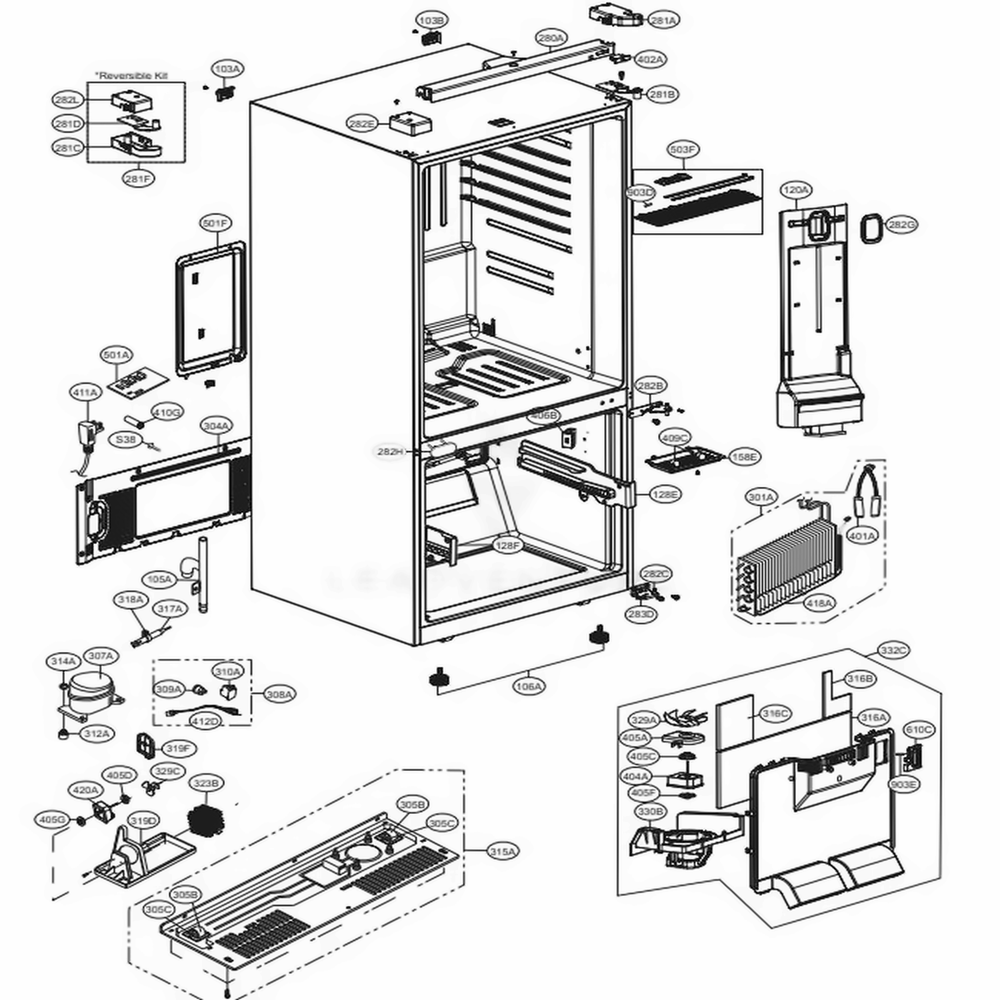 Case Parts Diagram and Parts List for 78042 ASWCSE0 LG Refrigerator