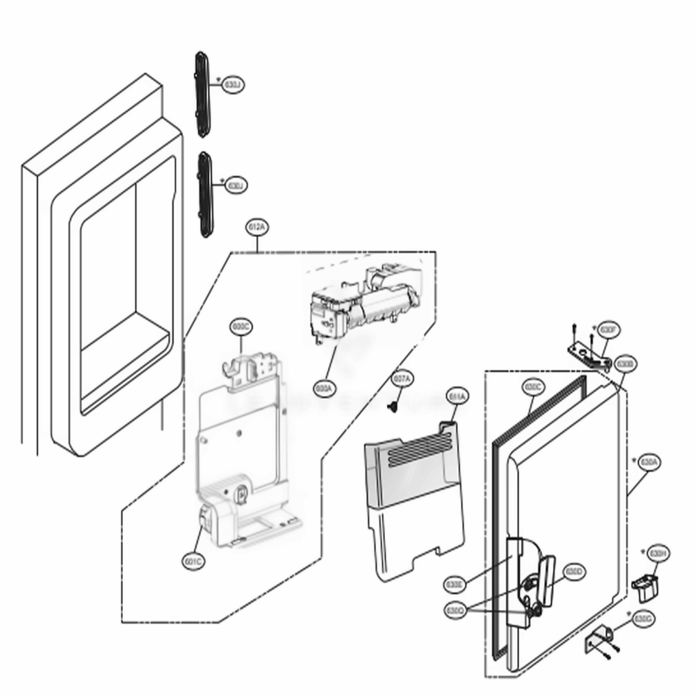 Ice Maker And Ice Bin Parts Diagram and Parts List for LFXS28566M AMTCNA4 LG Refrigerator