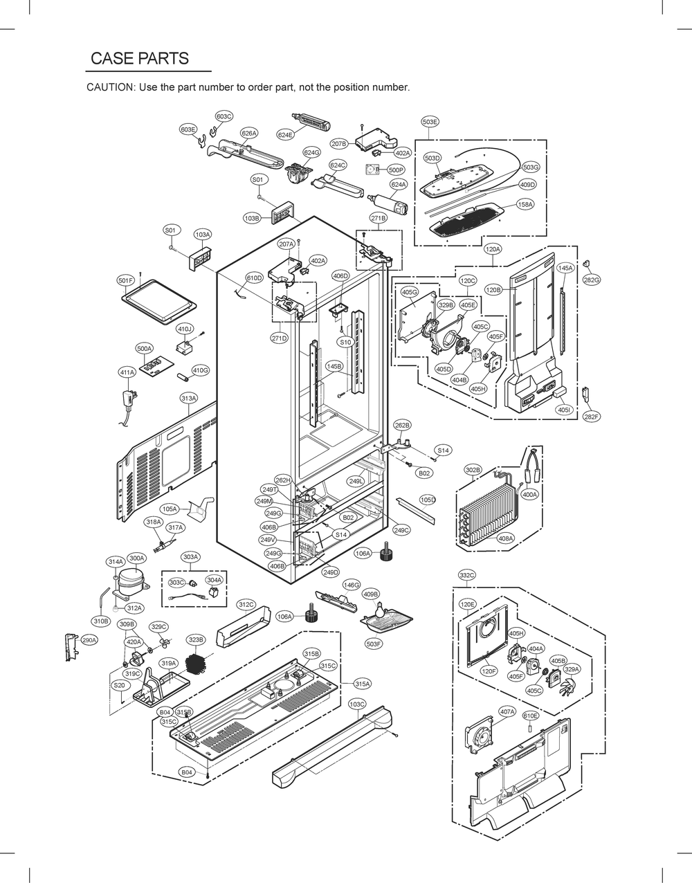 Case Parts Diagram and Parts List for GC-L28ANQXP AWBCSE4 LG Refrigerator