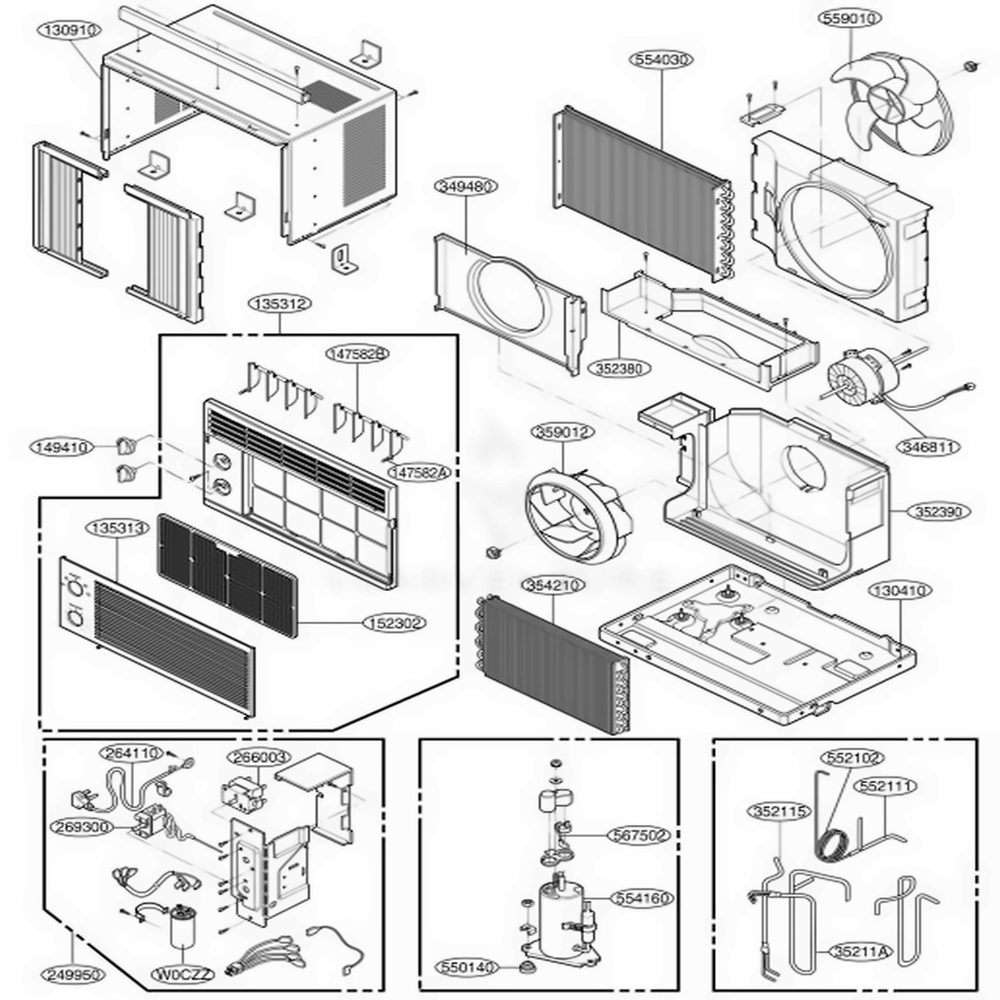 Main Diagram and Parts List for ZQ05A10B AWYCFRD LG Air Conditioner