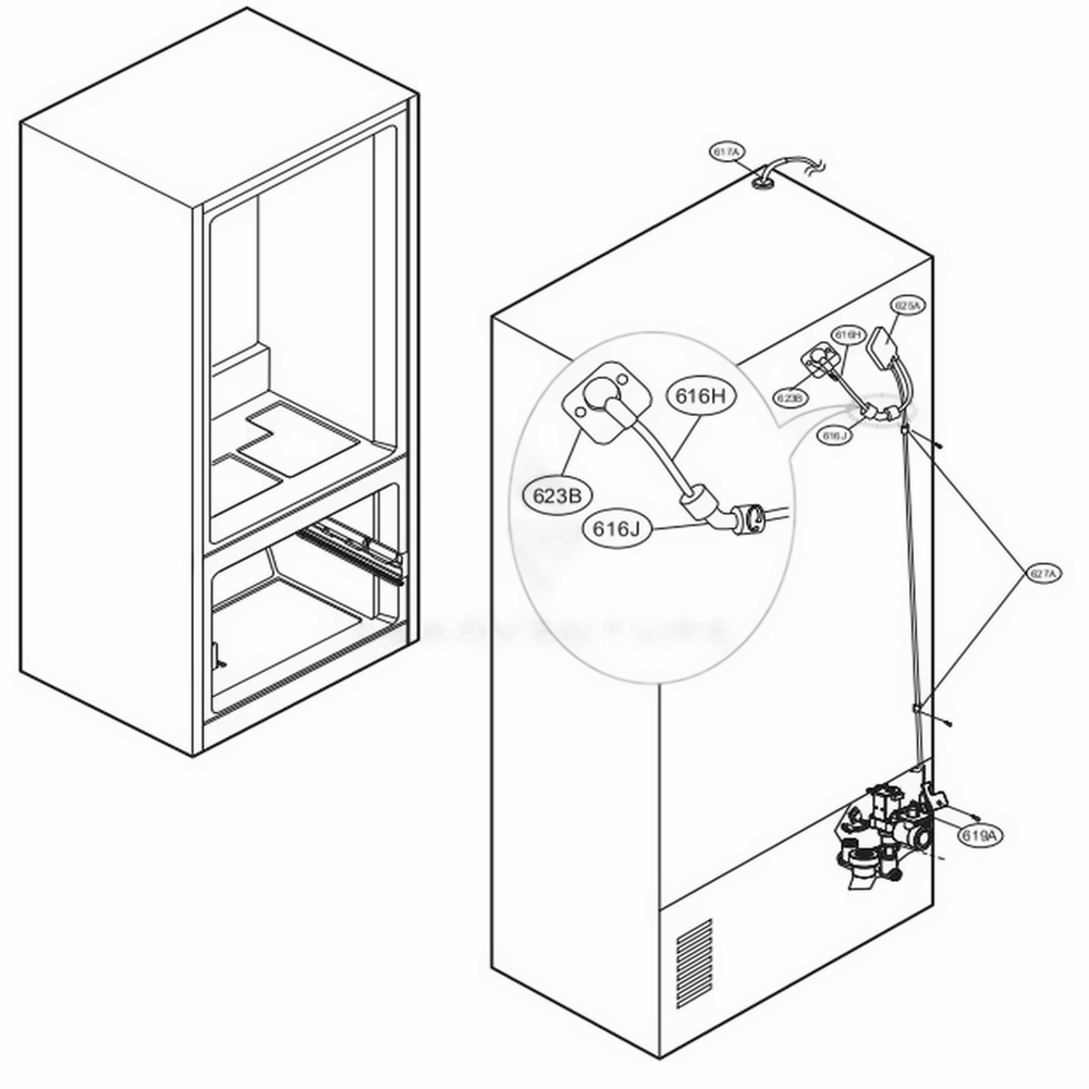 Valve And Water Tube Parts Diagram and Parts List for LFXS28566M AMTCNA0 LG Refrigerator