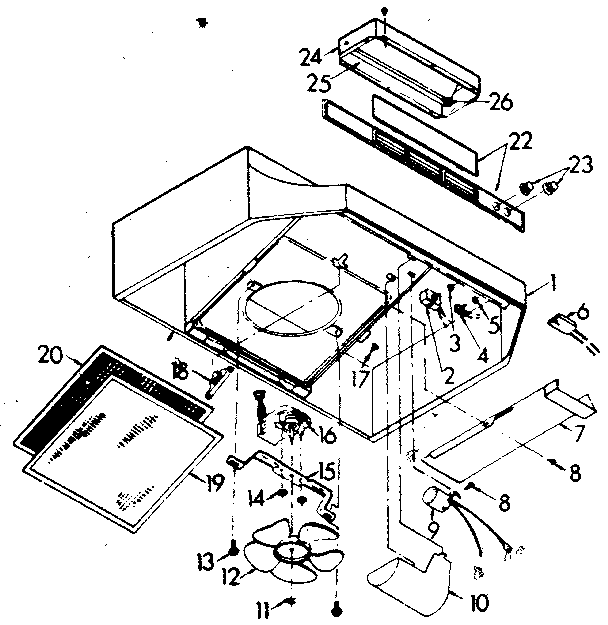 Range Hood Diagram and Parts List for 2335188610  Kenmore Range Hood