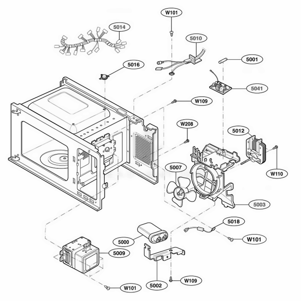 Interior Parts 2 Diagram and Parts List for 65002401 CW1ESEA LG Range