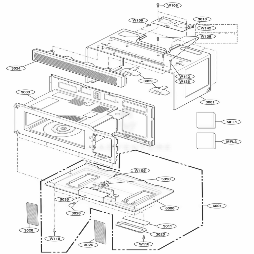 Oven Cavity Parts Diagram and Parts List for 80019 CBKESEA LG Wall Oven