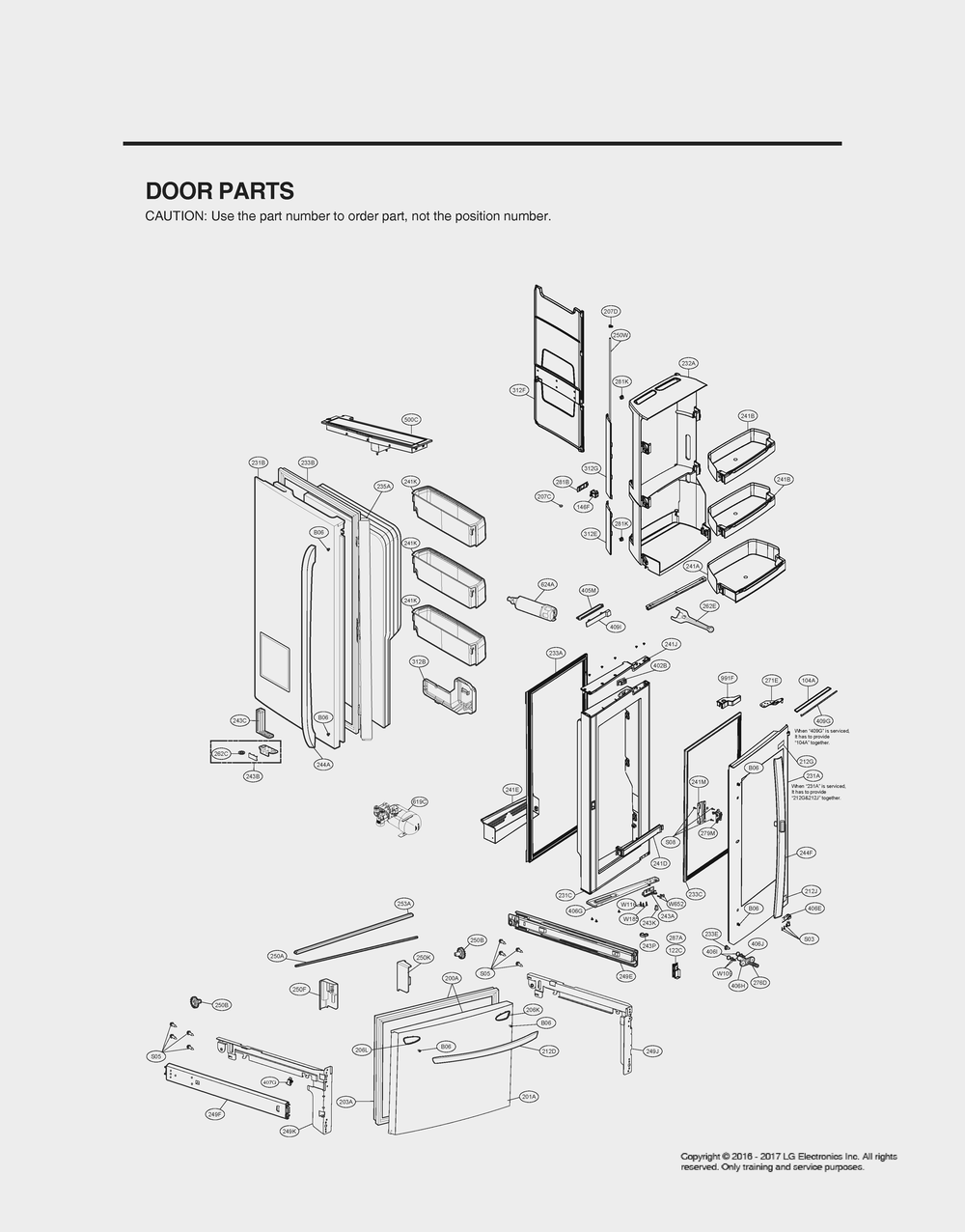 Door Parts Diagram and Parts List for GR-X248LKZM ASBCNA0 LG Refrigerator