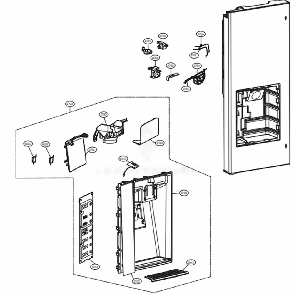 Dispenser Parts Diagram and Parts List for LFXS30726M AMTCNA0 LG Refrigerator
