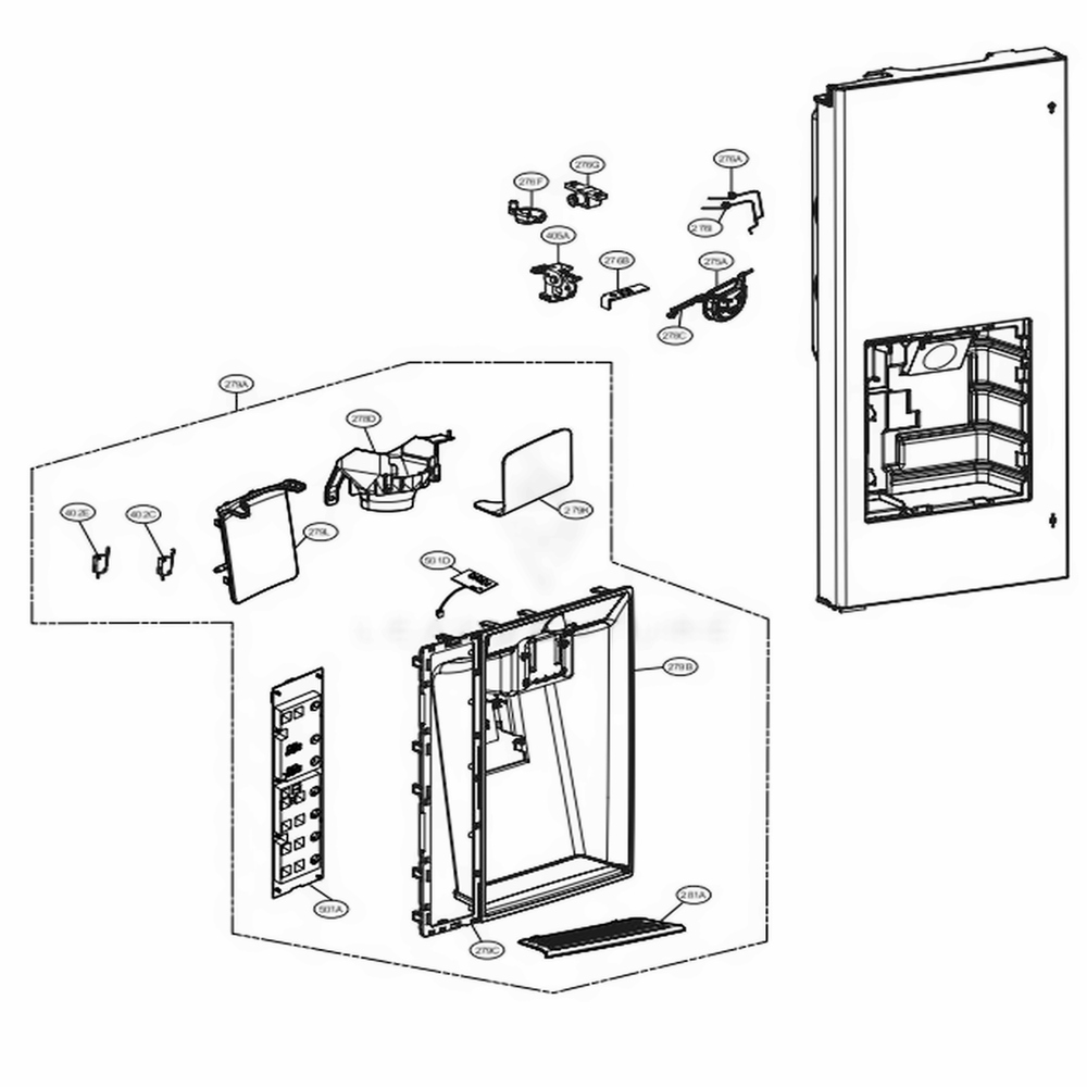 Dispenser Parts Diagram and Parts List for LFXS32736D ASBCNA0 LG Refrigerator