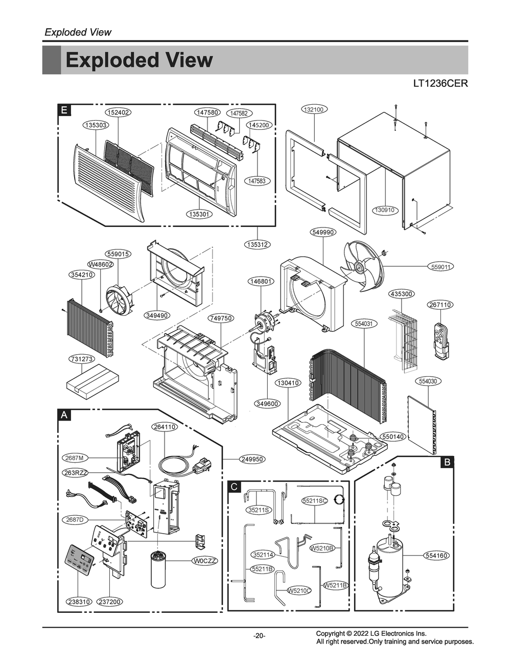 Diagram 1 Diagram and Parts List for LT1236CER AT3AUSL LG Air Conditioner