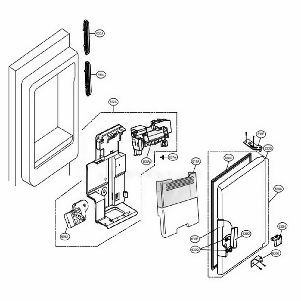 Ice Maker And Ice Bin Parts Diagram and Parts List for 71063 ASTCSE2 LG Refrigerator