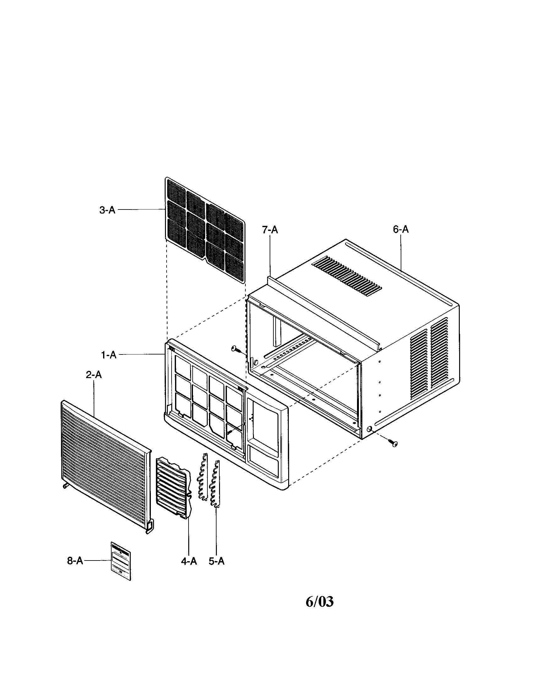 Cabinet And Front Grille Diagram and Parts List for 58074121300  Kenmore Air Conditioner