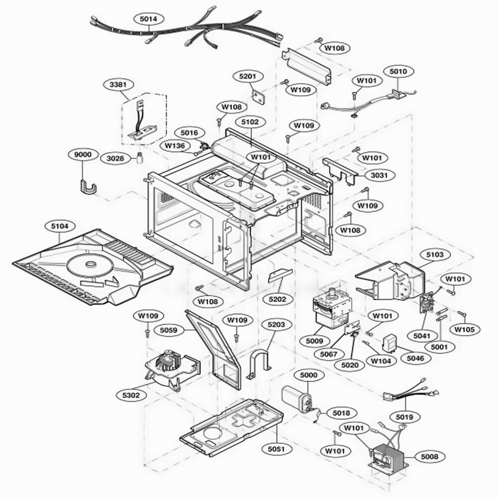 Interior Parts Diagram and Parts List for RCS10DA AG1EAMA LG Wall Oven